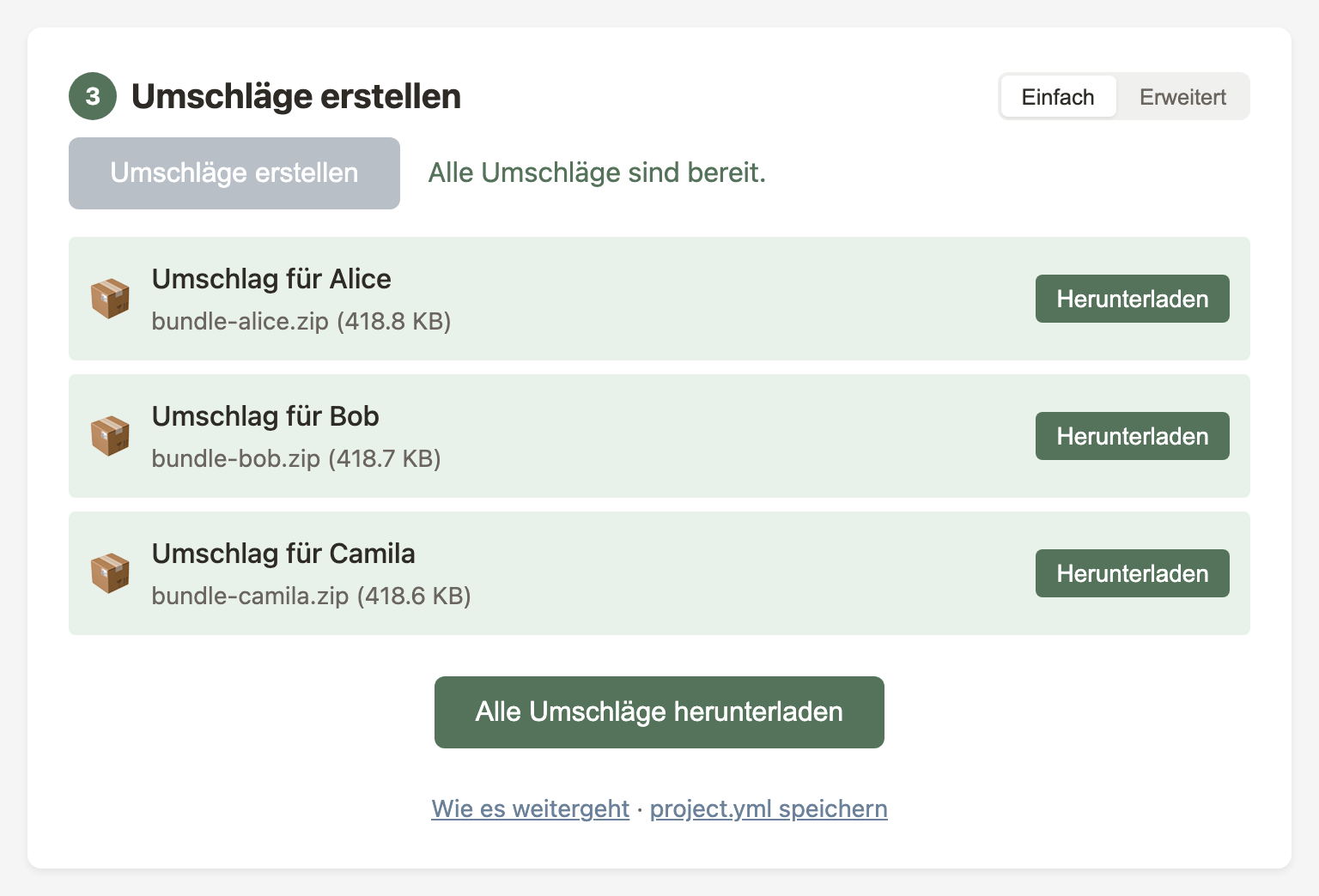 Pakete erstellen in Schritt 3