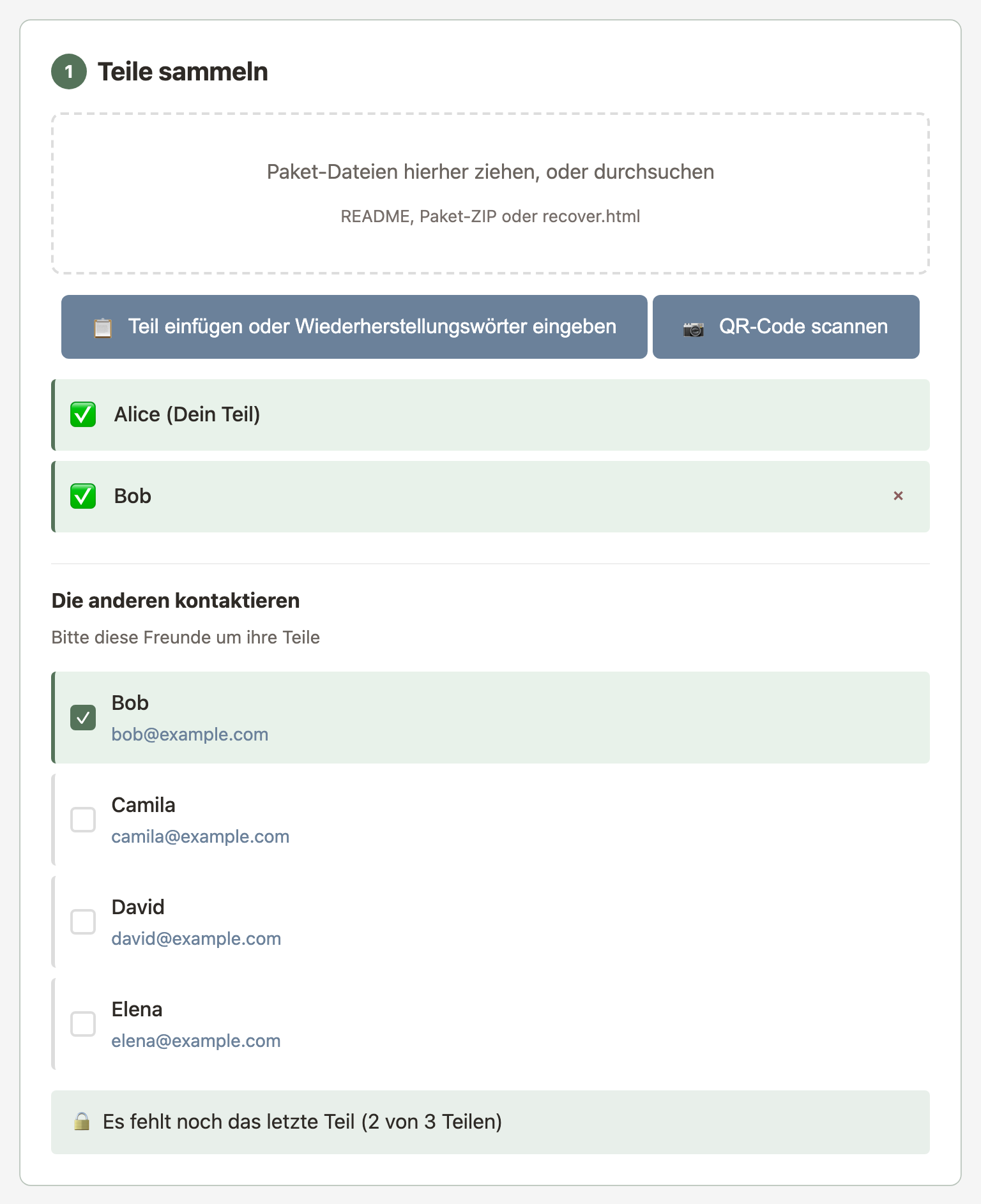 Wiederherstellung - Teile sammeln
