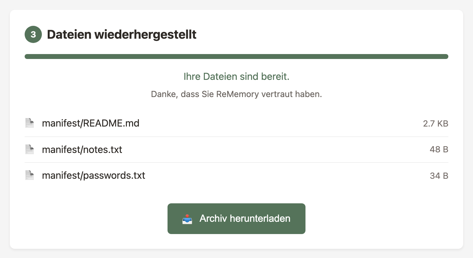 Wiederherstellung - Entschlüsselung abgeschlossen