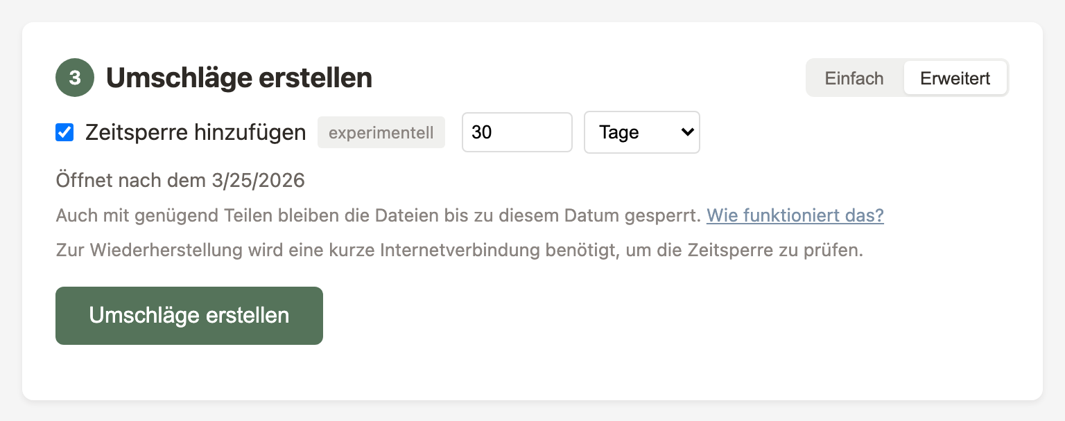 Zeitsperre-Einrichtung im erweiterten Modus