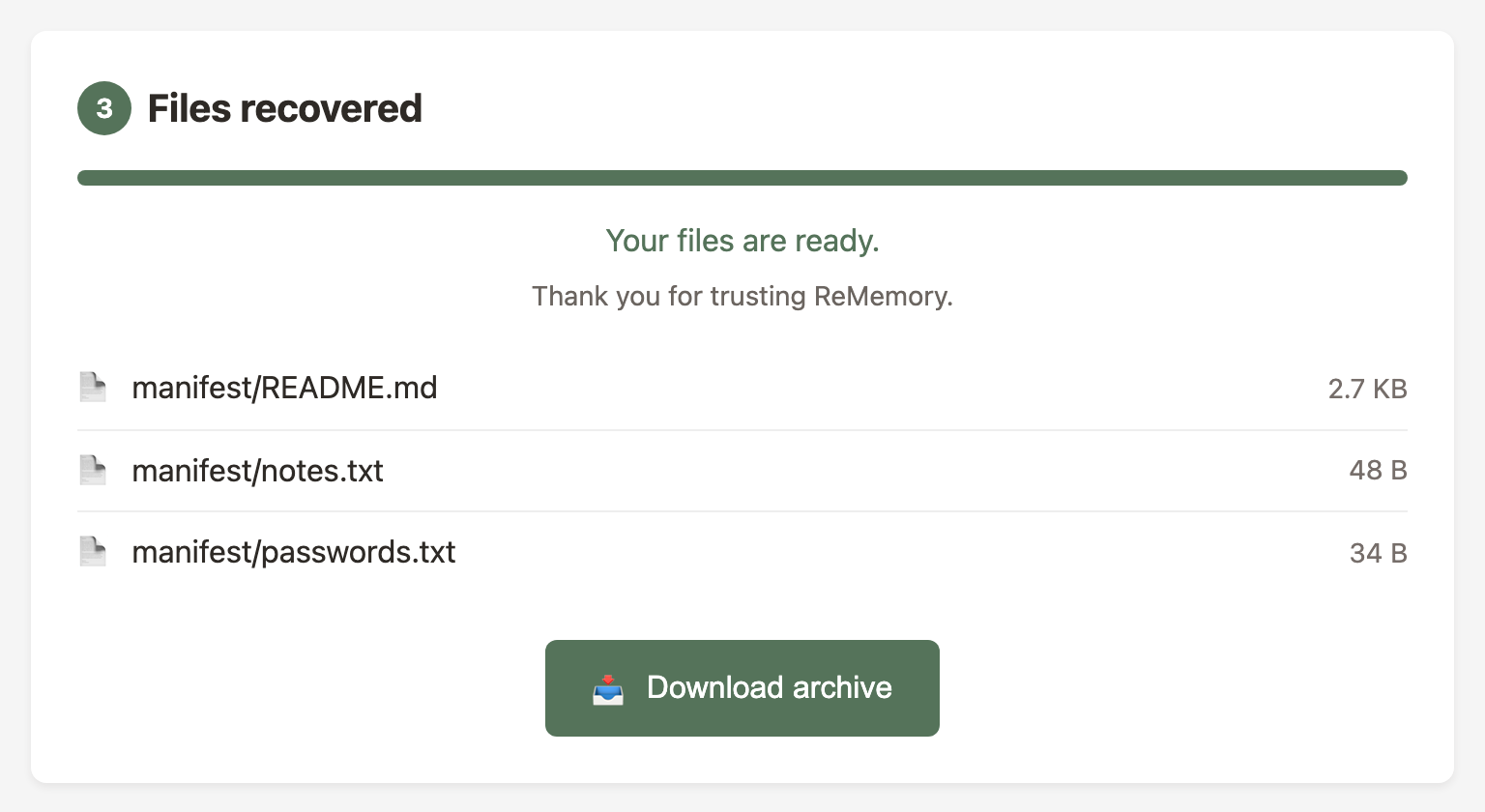 Recovery interface - decryption complete
