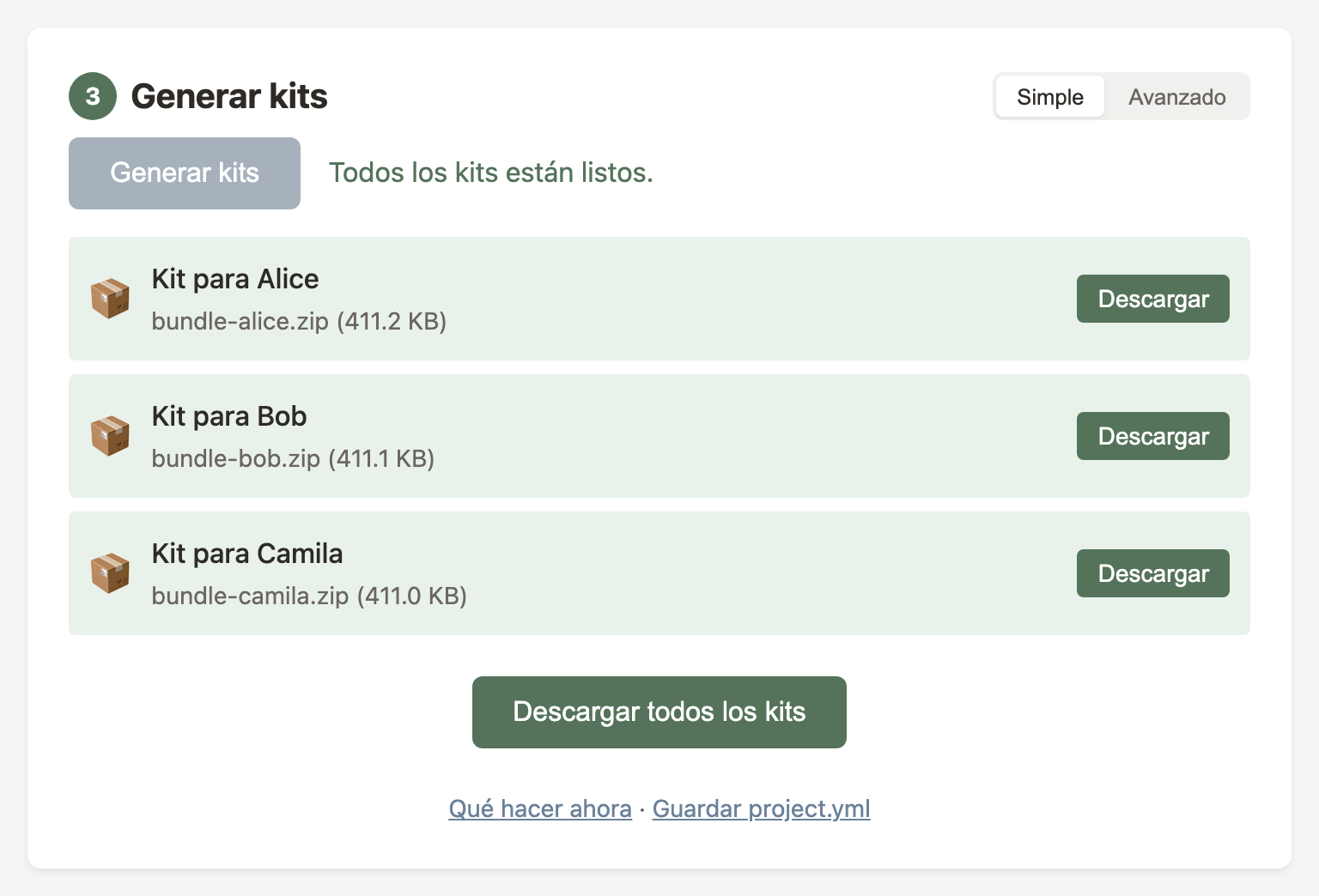 Generando kits en el Paso 3