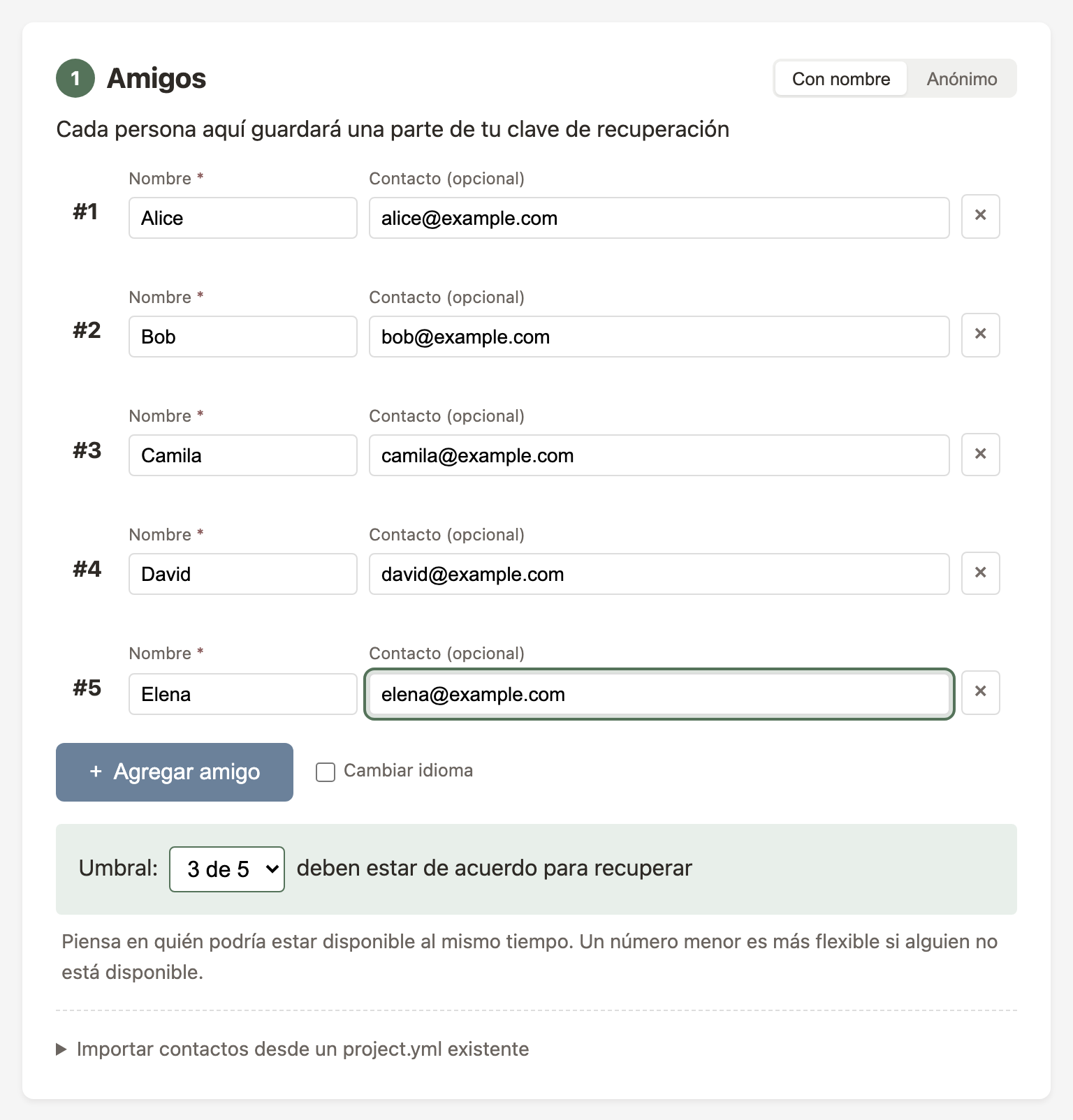Agregando amigos en el Paso 1
