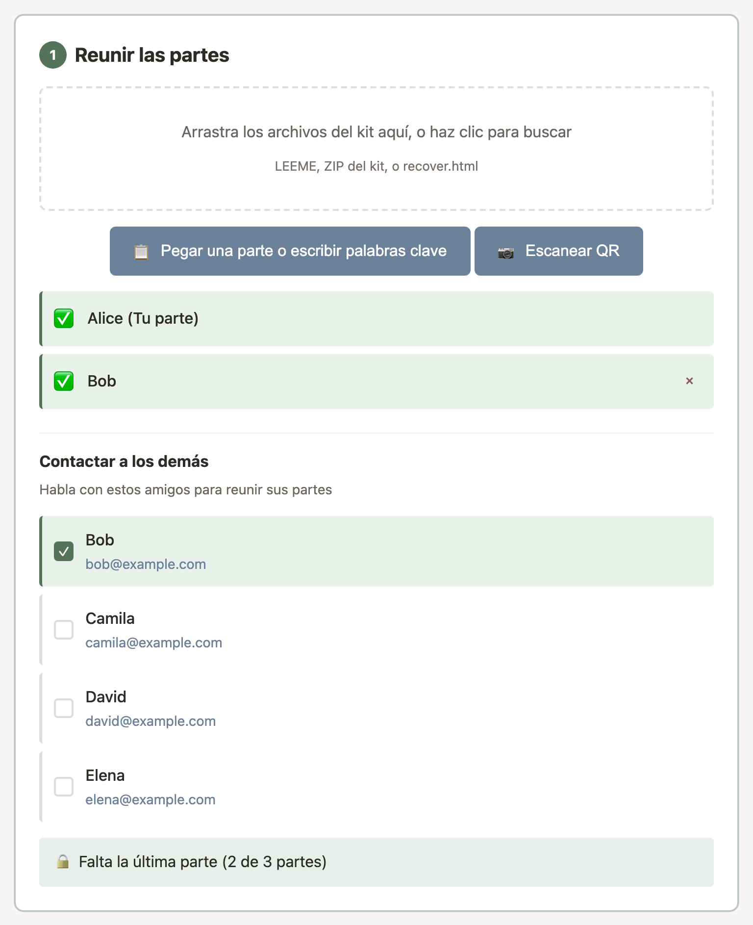 Interfaz de recuperación - recolectando partes