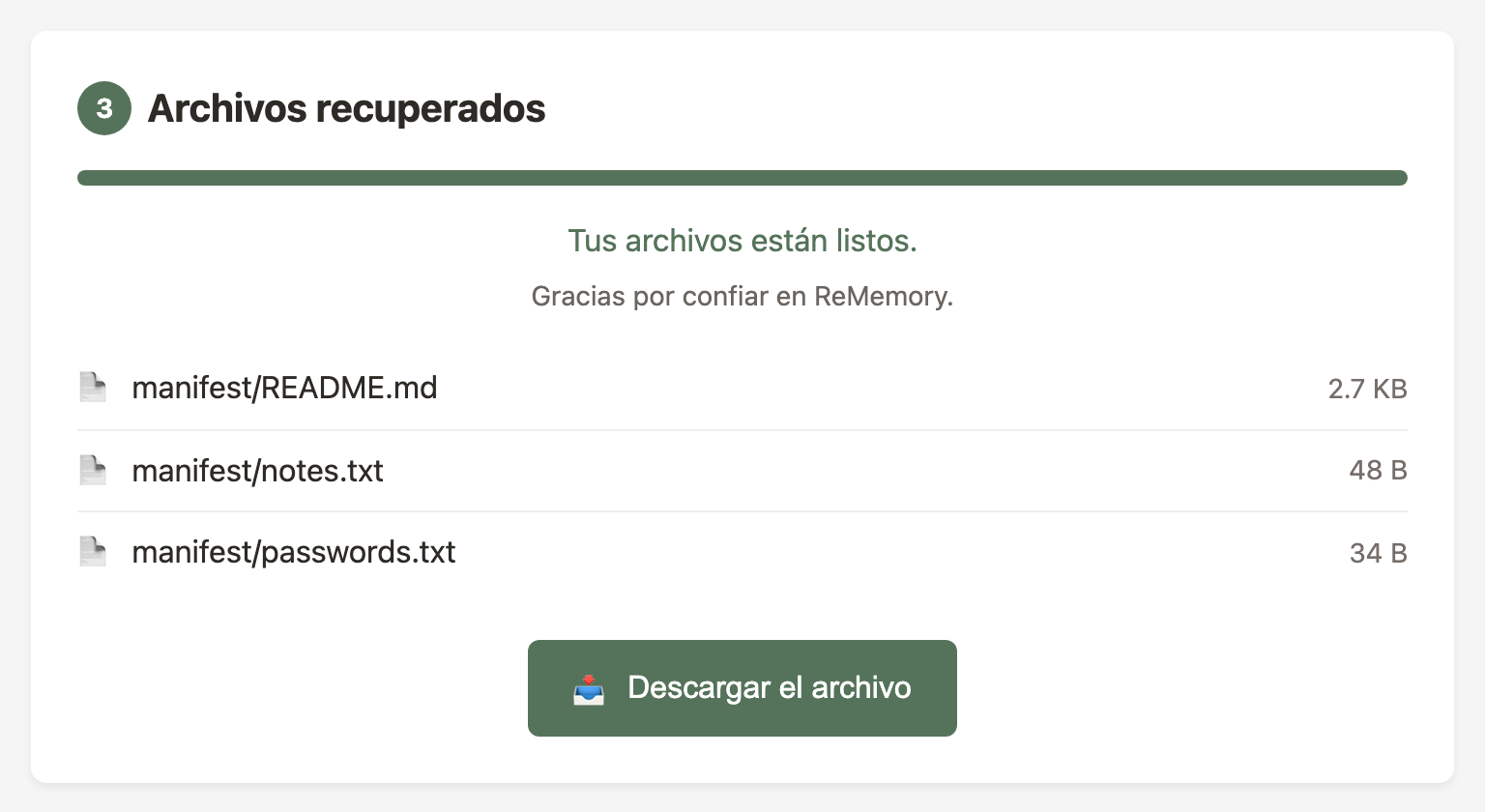 Interfaz de recuperación - descifrado completo