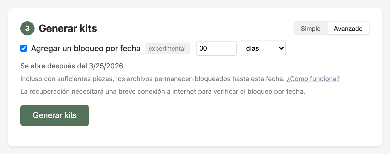 Configuración del bloqueo por fecha en modo Avanzado