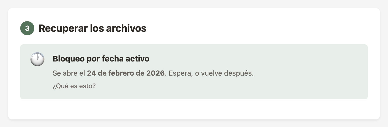Herramienta de recuperación mostrando un aviso de bloqueo por fecha