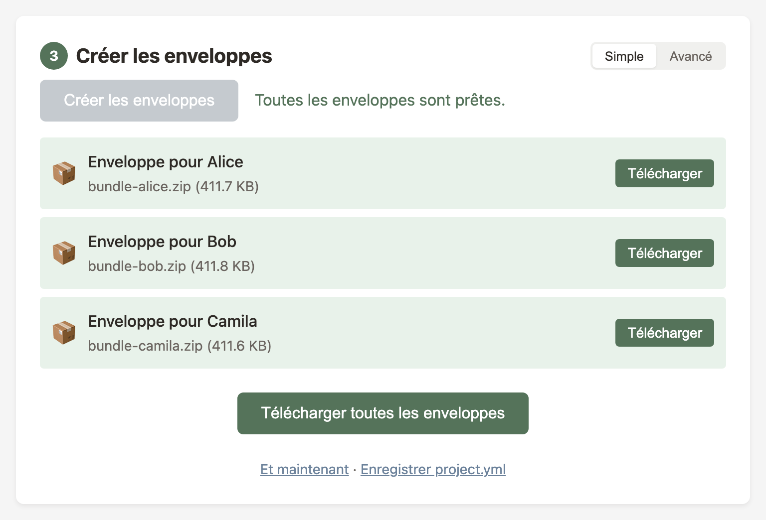 Génération des enveloppes à l'étape 3