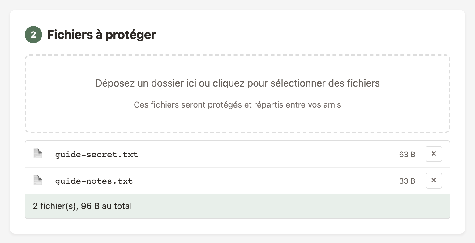 Ajout de fichiers à l'étape 2