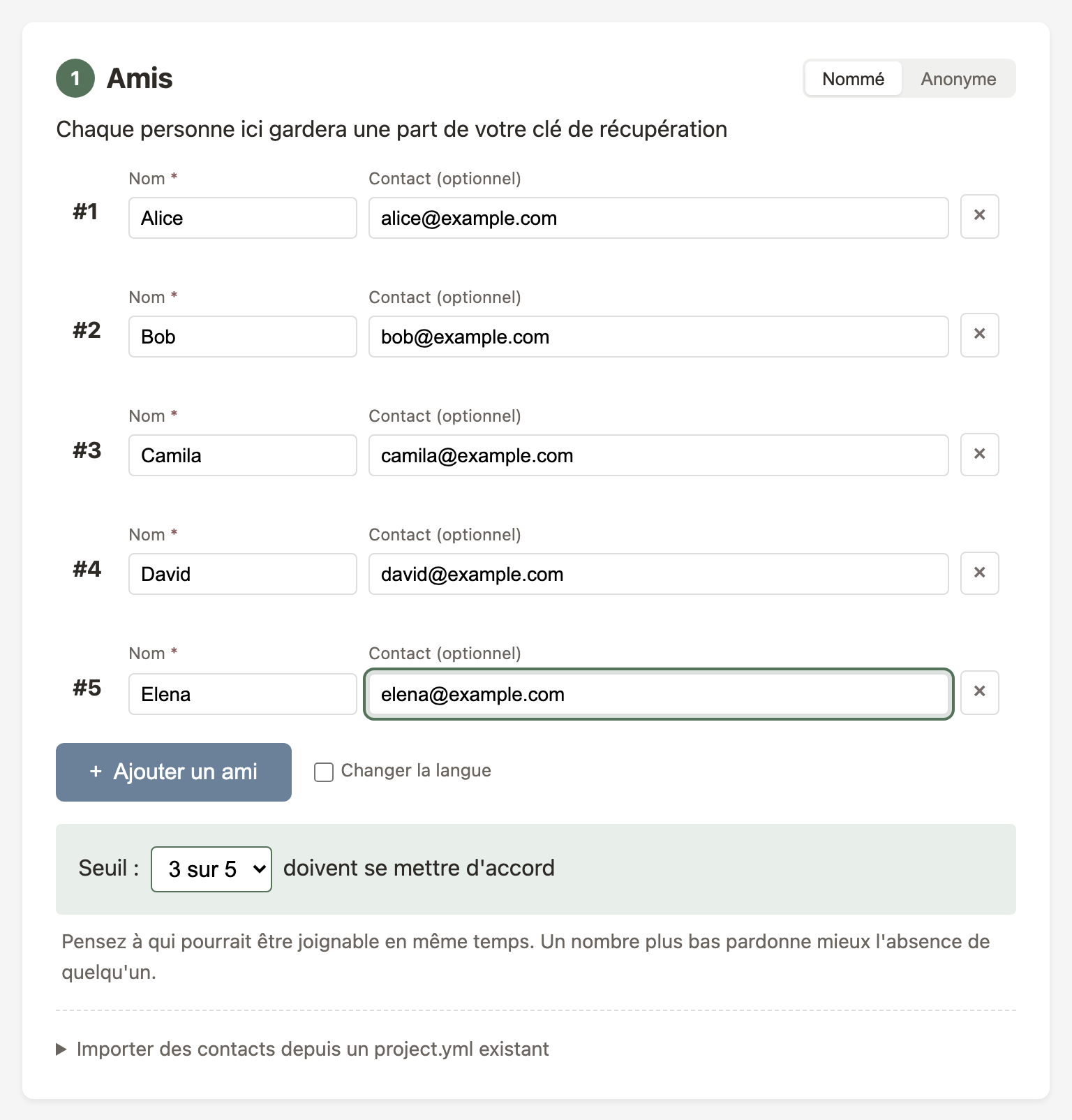 Ajout d'amis à l'étape 1