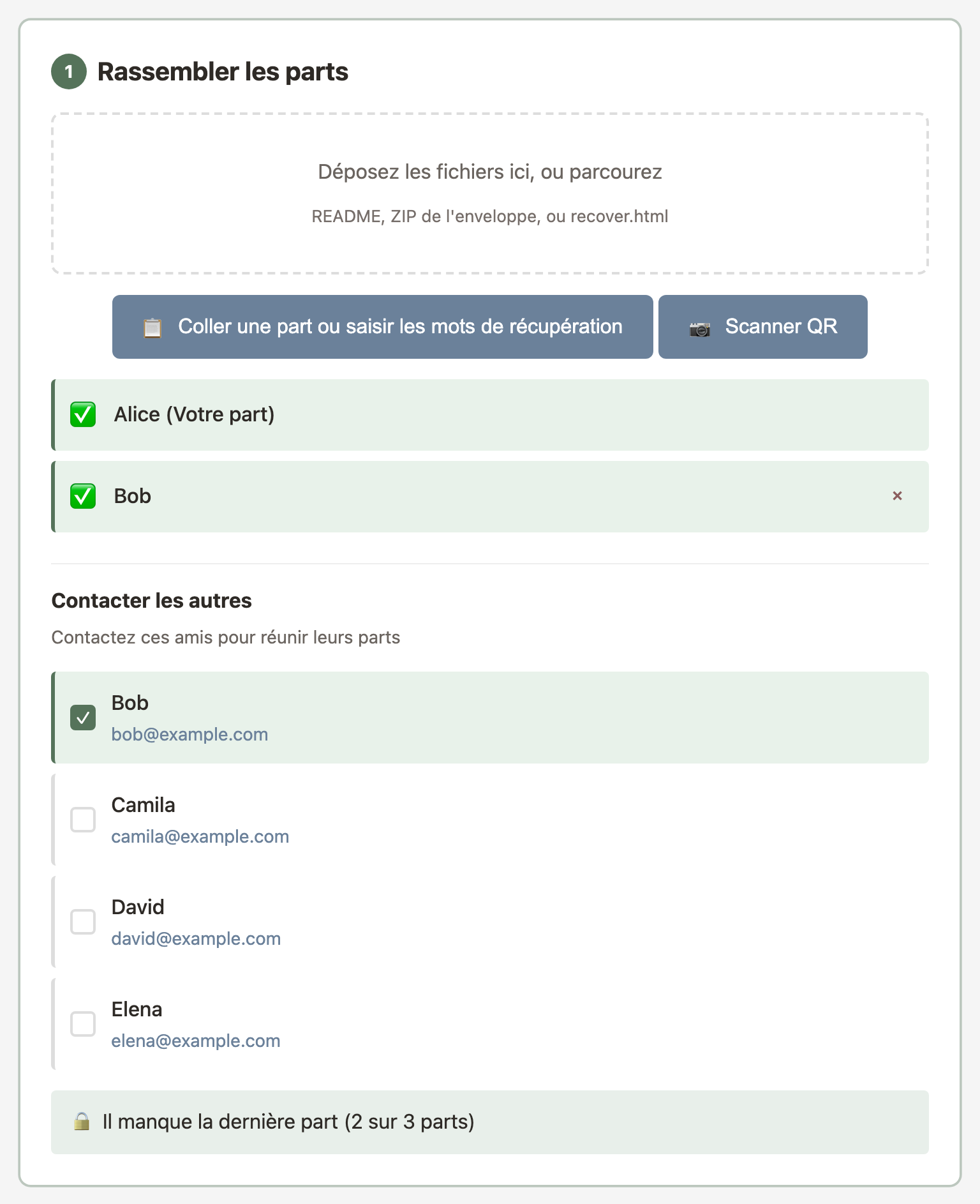 Interface de récupération - collecte des parts