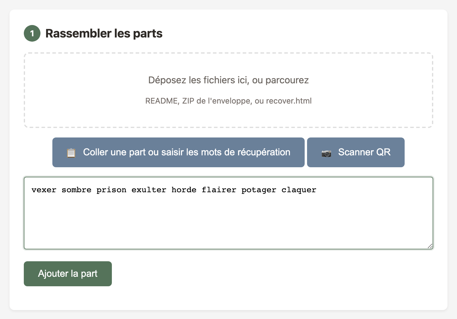 Saisie des mots de récupération depuis un PDF imprimé