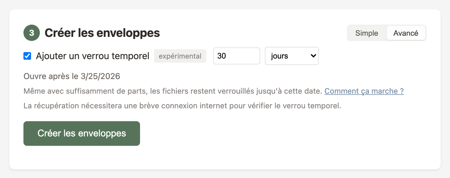 Configuration du verrouillage temporel en mode Avancé