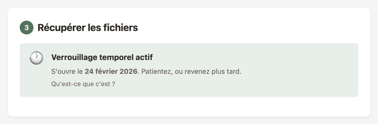 Outil de récupération affichant un message de verrouillage temporel