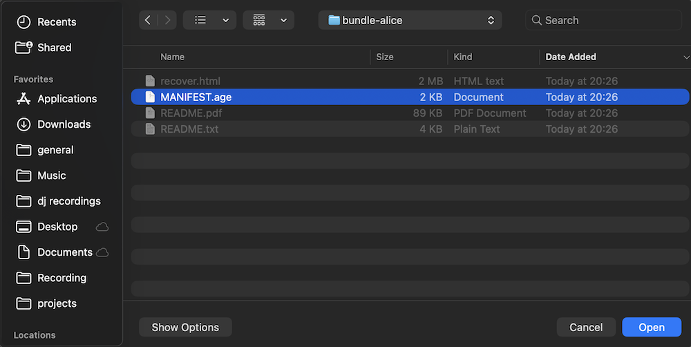 Selecting MANIFEST.age from a folder
